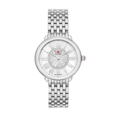 Pre-owned Michele Brand  Serein Mid Stainless Steel Diamond Dial Watch (mww21b000147)
