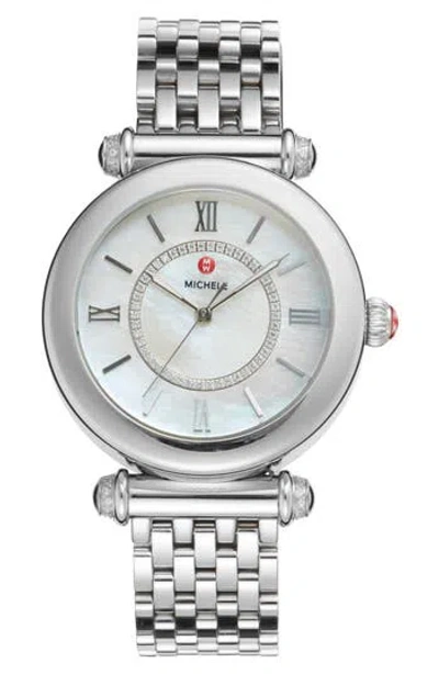 Michele Caber Diamond Bracelet Watch, 35mm In Silver/mop/silver