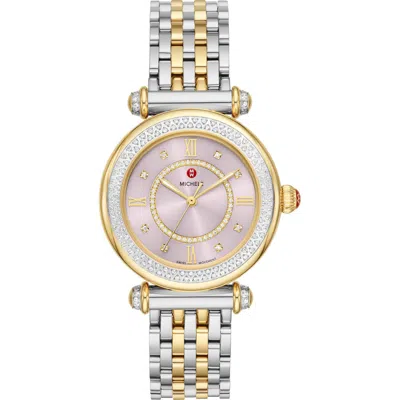 Michele Caber Mid Two-tone Diamond Bracelet Watch, 35mm In 2t Silver/gold