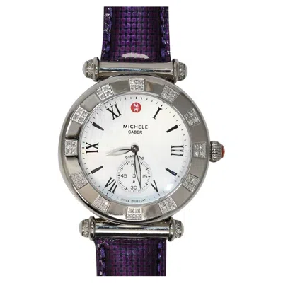 Pre-owned Michele Caber Mother Of Pearl Dial, Diamond Bezel Stainless Steel Watch In Multi