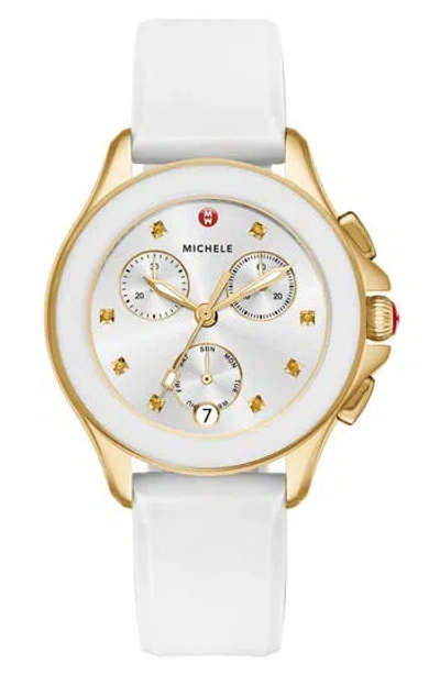 Michele Cape Chronograph Silicone Strap Watch, 34mm In White