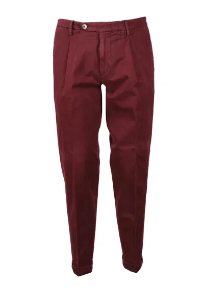 Michele Carbone Cotton Stretch Trousers With Classic Waistband And Cuffed Hems In Burgundy
