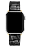 Michele Croc Embossed Leather 20mm Apple Watch® Watchband In Black/gold