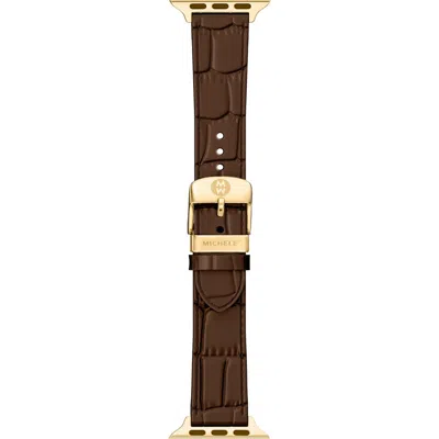 Michele Croc Embossed Leather 20mm Apple Watch® Watchband In Brown