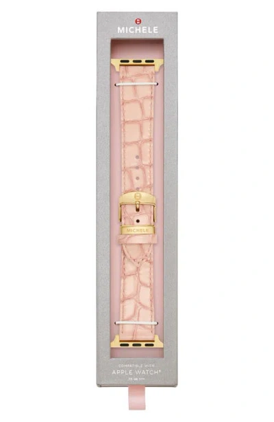 Michele Croc Embossed Leather 20mm Apple Watch® Watchband In Pink