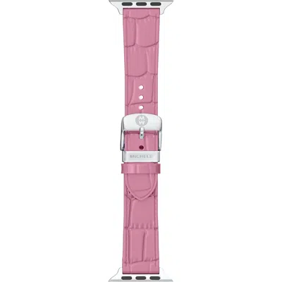Michele Croc Embossed Leather 20mm Apple Watch® Watchband In Pink