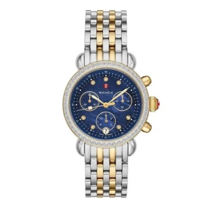 Michele Csx Chronograph Quartz Diamond Blue Mother Of Pearl Dial Ladies Watch Mww03c000517 In Gold