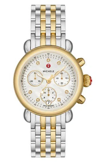 Michele Csx Two-tone Diamond Bracelet Watch, 36mm In 2t Silver/gold/white