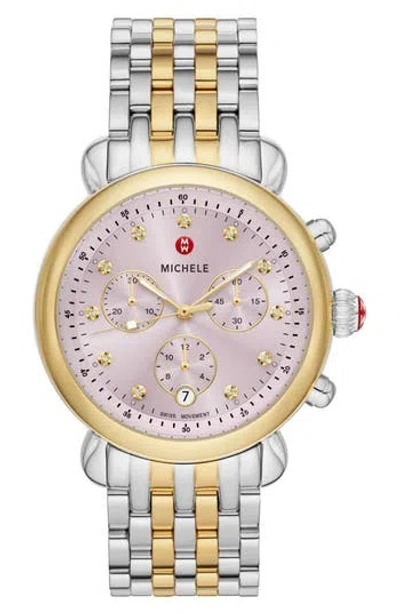 Michele Csx Two-tone Diamond Bracelet Watch, 38mm In 2t Silver/gold