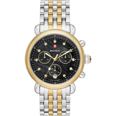 Michele Csx Two-tone Diamond Bracelet Watch, 39mm In Gold/silver