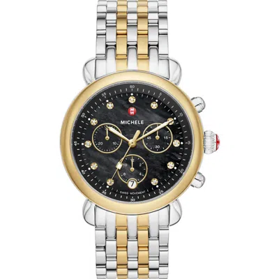 Michele Csx Two-tone Diamond Bracelet Watch, 39mm In Metallic