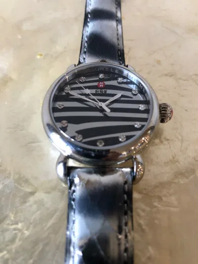 Pre-owned Michele Csx36 Black / Gray Animal Print Diamond Dial Watch - Mw03t00a0986 $915