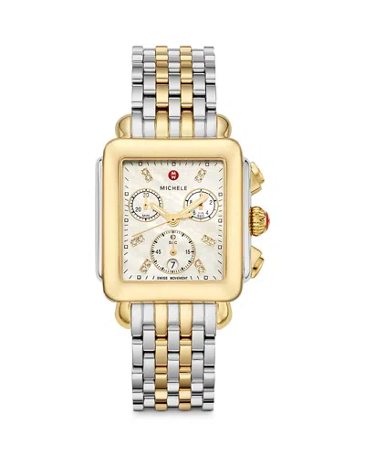 Michele Deco Two-tone 18k Gold Plated Diamond Dial Women's Watch Mww06a000779 In Multi