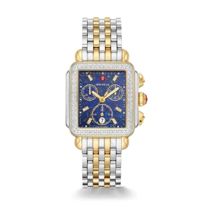 Michele Deco Chronograph Quartz Diamond Blue Dial Ladies Watch Mww06a000790 In Gold