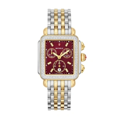Michele Deco Chronograph Quartz Diamond Red Dial Ladies Watch Mww06a000799 In Gold
