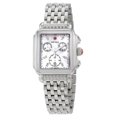 Michele Deco Chronograph Quartz Diamond White Mother Of Pearl Dial Ladies Watch Mww06a000778 In Mother Of Pearl / White