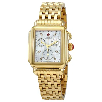Michele Deco Chronograph Quartz Diamond White Mother Of Pearl Dial Ladies Watch Mww06a000780 In Gold Tone / Mother Of Pearl / White / Yellow