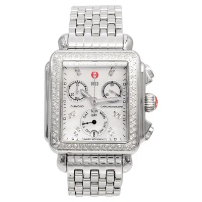 Pre-owned Michele Deco Diamond Bezel Stainless Chronograph Quartz Watch Mw06p01a1046 In Multiple