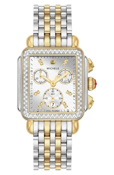 Michele Deco Diamond Chronograph Bracelet Watch, 35mm In Metallic