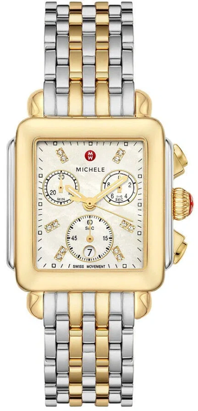 Pre-owned Michele Deco Diamond Dial Two Tone Gold Mww06a000779 Ladies 33mm Watch