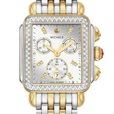 Pre-owned Michele Deco Diamond Gold Two-tone High Shine Diamond Dial Watch Mww06a000805