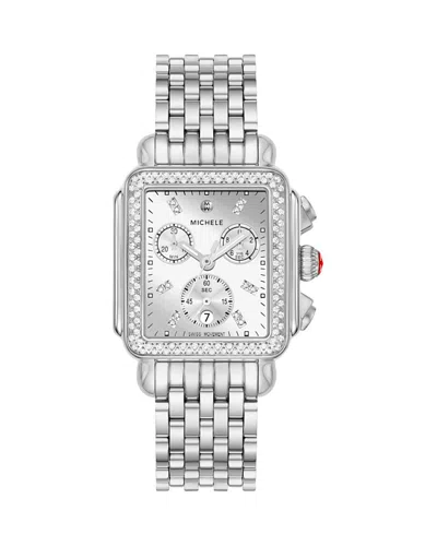 Michele Deco High Shine Chronograph Silver Dial Stainless Steel Women's Watch Mww06a000804