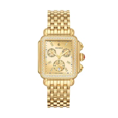 Pre-owned Michele Deco Diamond High Shine Dial Gold Mww06a000806 Ladies 33mm Watch