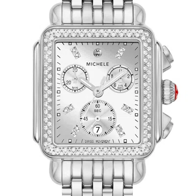Pre-owned Michele Deco Diamond High Shine Diamond Dial Stainless Steel Watch Mww06a000804