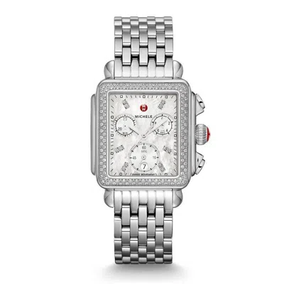 Pre-owned Michele Deco Diamond Mop Diamond Dial Stainless Steel Watch Mww06a000775