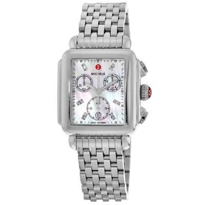 Michele Deco Diamond Mother Of Pearl Dal Steel Women's Watch Mww06a000778 In Silver