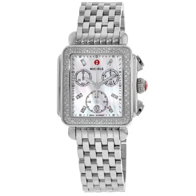 Michele Deco Diamond Stainless Chronograph Women's Watch Mww06a000775 In Silver