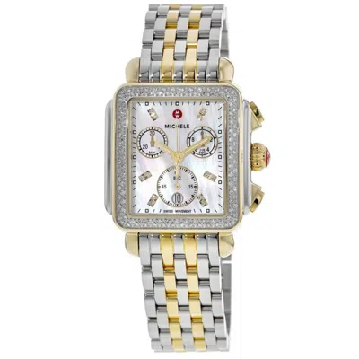Michele Deco Diamond Two-tone 18k Gold Women's Watch Mww06a000776 In Silver