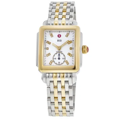 Michele Deco Diamond Two Tone Pearl Dial Women's Watch Mww06v000042 In Gold