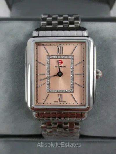 Pre-owned Michele Deco Ii Desert Rose Pink Silver Diamond Watch Mww06x000036 Stainless