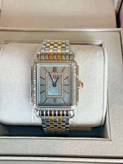 Pre-owned Michele Deco Ii Diamond Gray Mop Dial Gold Two-tone Watch Mww06x000040