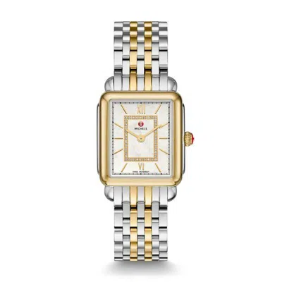 Pre-owned Michele Deco Ii Mid Diamond Dial Two-tone Steel Ladies Watch (mww06i000024)