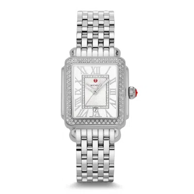 Pre-owned Michele Deco Madison Diamod Silver Diamond Dial Stainless Steel Mww06t000163