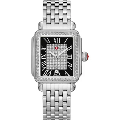 Michele Deco Madison Diamond Bracelet Watch, 34 X 36mm In Silver