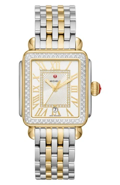 MICHELE MICHELE DECO MADISON DIAMOND DIAL TWO-TONE BRACELET WATCH, 33MM