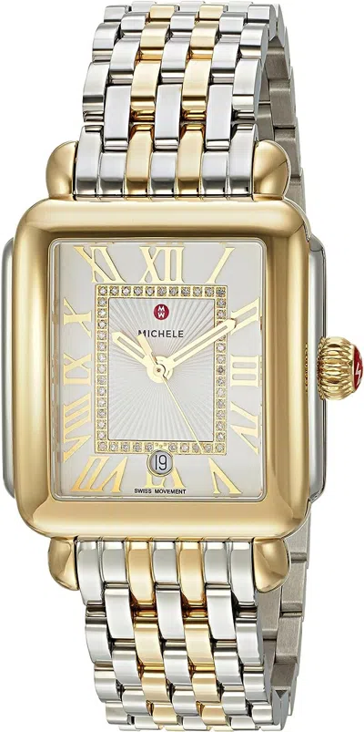 Pre-owned Michele Deco Madison Diamond Dial Two Tone Gold Mww06t000147 33mm Watch