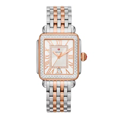 Pre-owned Michele Deco Madison Diamond Rose Gold Two-tone Roman Numeral Dial Mww06t000220