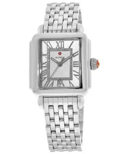 Pre-owned Michele Deco Madison Diamond Silver Sunray Women's Watch Mww06t000141