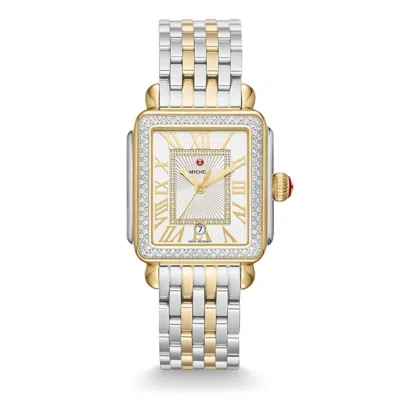 Pre-owned Michele Deco Madison Diamond Two-tone Roman Numeral Dial Watch Mww06t000144