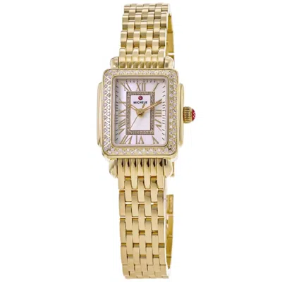 Michele Deco Madison Diamond White Mother Of Pearl Dial 18k Gold Plated Steel Women's Watch Mww06d000173