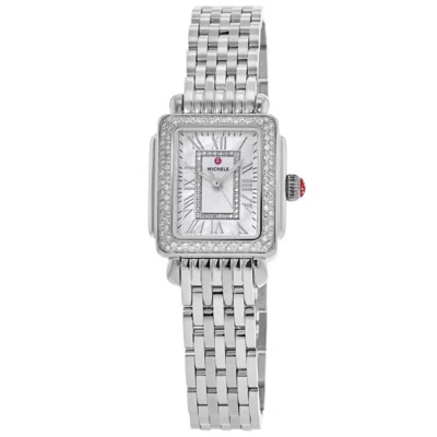 Michele Deco Madison Diamond White Mother Of Pearl Dial Steel Women's Watch Mww06d000171 In Silver