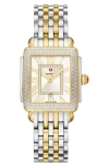 Michele Deco Madison Mid Two-tone Diamond-dial Watch In Gold/silver