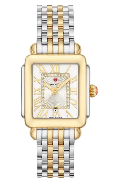 Michele Deco Madison Mid Diamond Dial Bracelet Watch, 29mm X 31mm In Gold