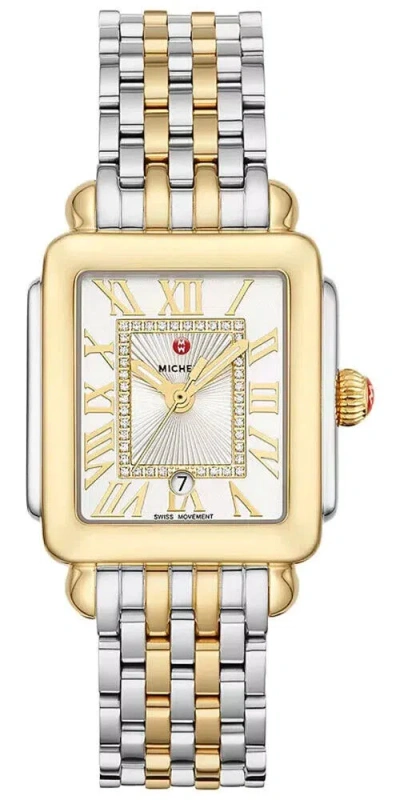 Pre-owned Michele Deco Madison Mid Two-tone Roman Numeral Diamond Dial Watch Mww06g000013