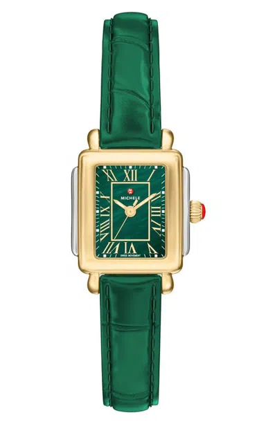Michele Deco Madison Mini Two-tone Leather Strap Watch In Green