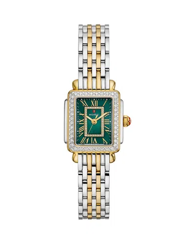 Michele Deco Madison Mini Watch, 23mm X 24mm In Green/two Tone